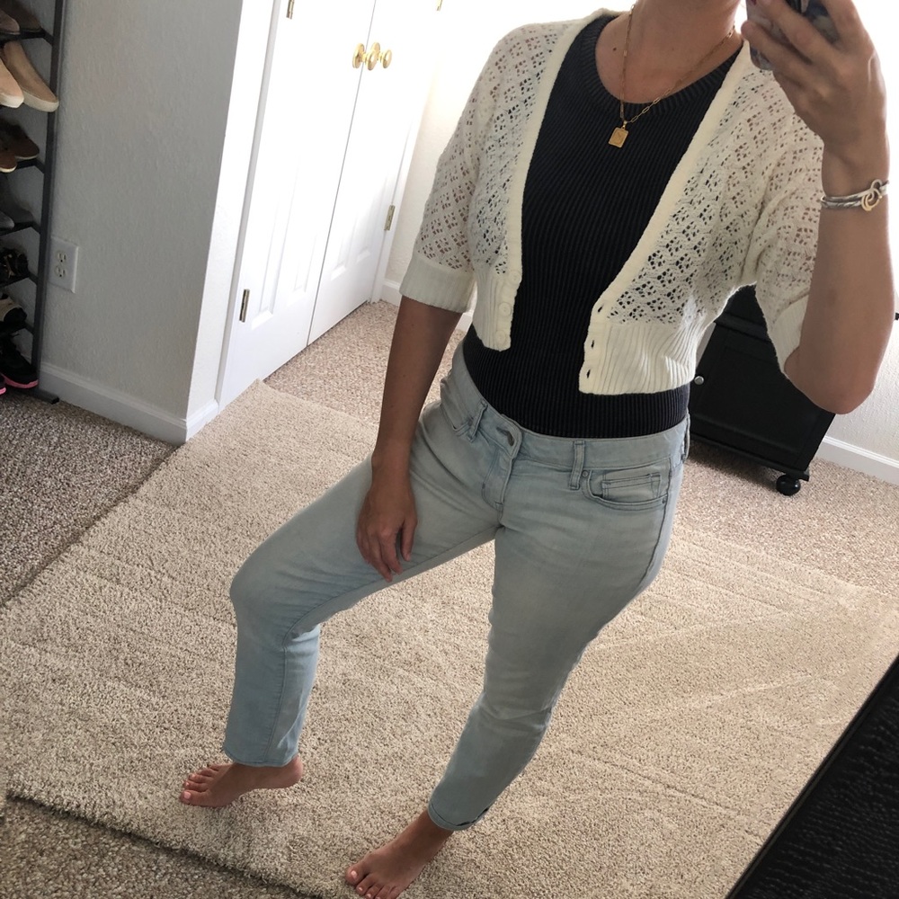Copped 3 Button Eyelet Sweater/ Cardigan short sleeve